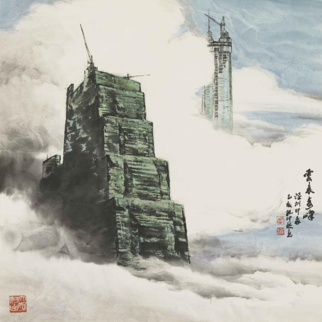 01孔仲起  《云表奇峰》 69cm×69cm 紙本設(shè)色 1995.jpg