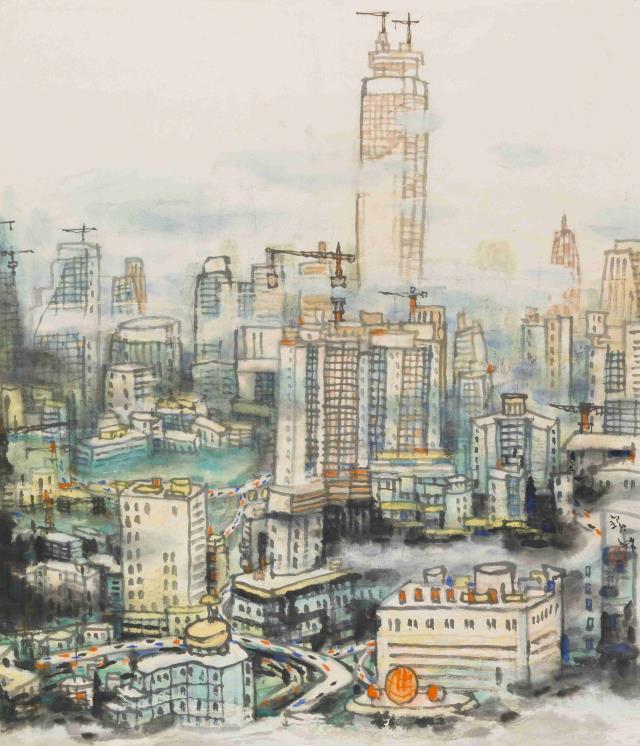 04李寶林 《深圳國貿(mào)》 106cm×91cm 紙本設(shè)色 2002.jpg