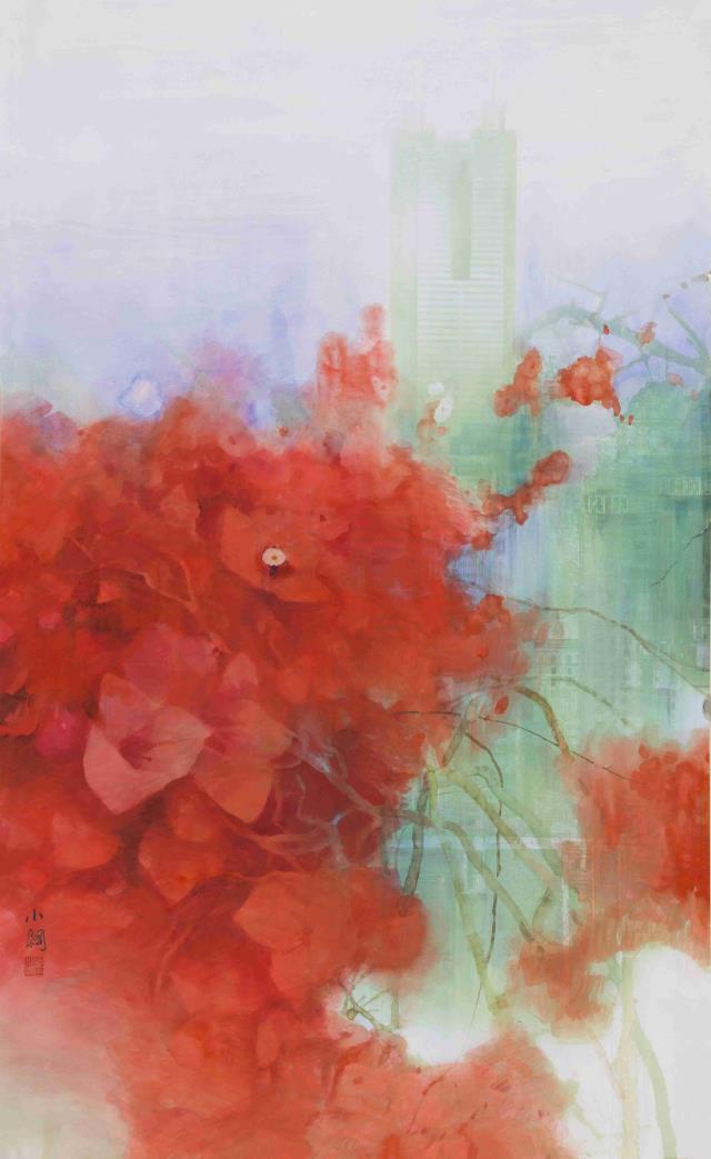 19張小綱 《鵬城無處不飛花》 156x94cm 紙本設(shè)色 2008.jpg