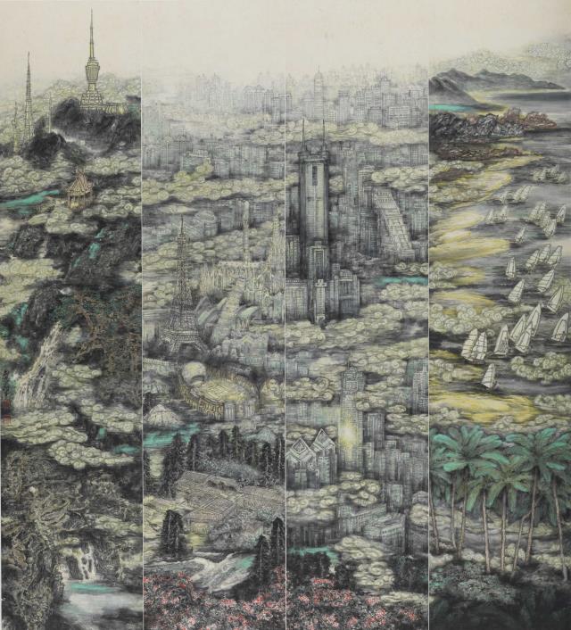28海巖宿千 《鵬城傳說》 210x190cm 紙本巖彩 2008.jpg
