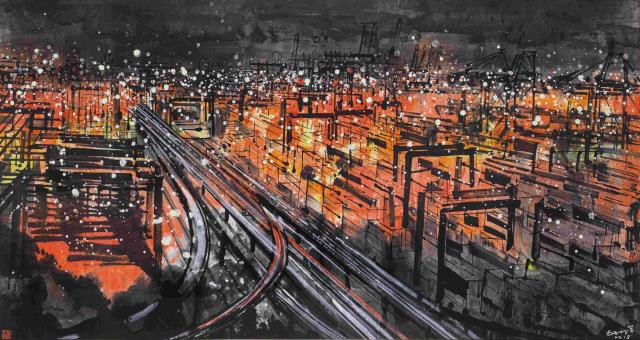 34楊曉洋 《東方巨港——璀璨鹽田》 95×177cm 紙本設(shè)色 2019.jpg