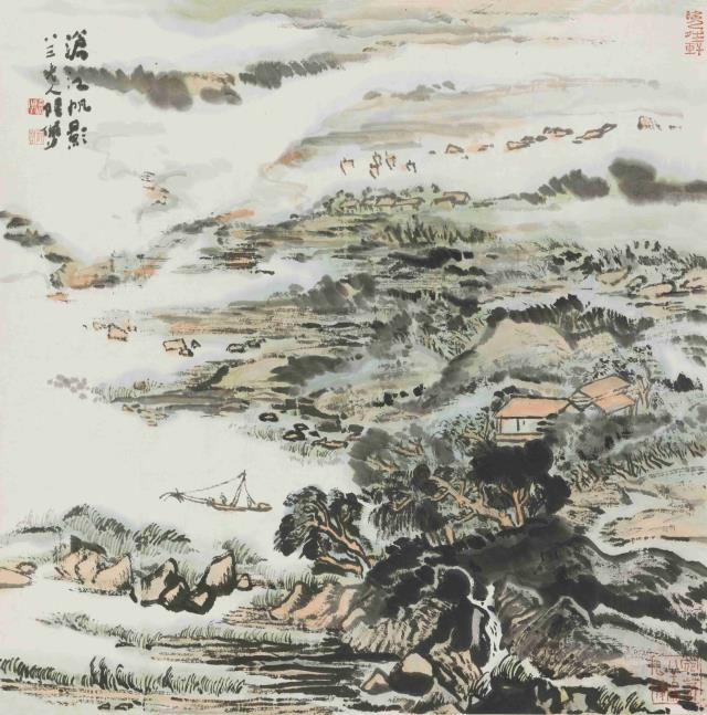 02陸儼少 《滄江帆影》 69cm×69cm 紙本設色 1991.jpg