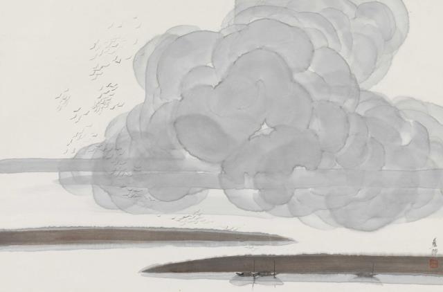 06湯集祥 《天水一色（2）》 45cm×68cm 紙本設色 1989.jpg
