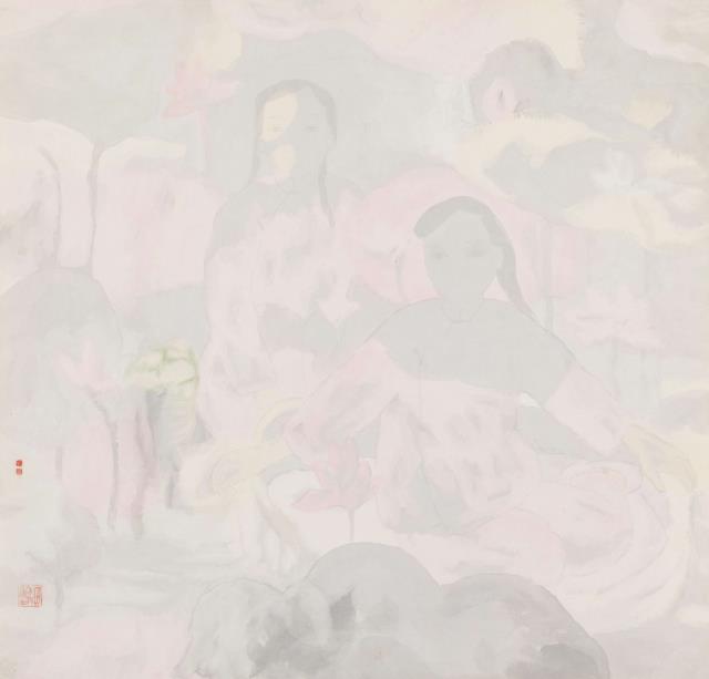 16田黎明 《荷花仕女圖》83cm×86cm 紙本設色 1992.jpg